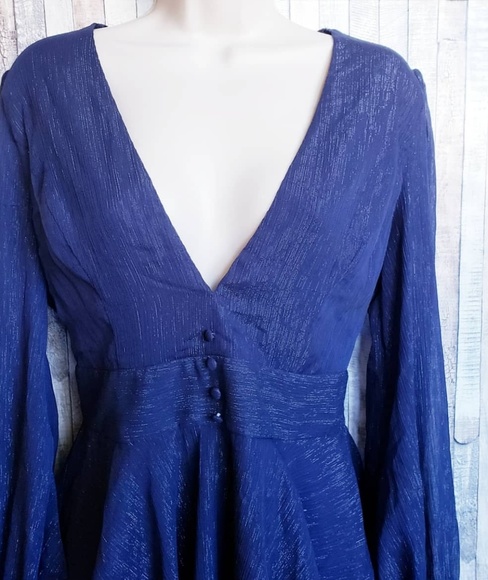 Fashion Nova navy metallic long sleeved romper (shorts) - Picture 4 of 7